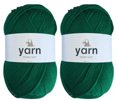 Korbond Yarn Emerald Green - 2 x 100g Acrylic Wool - Lightweight, Hypoallergenic & Durable Double Knit Crochet Yarn Knitting Wool