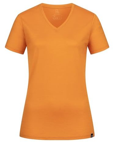 TOM FYFE Premium Merino T-Shirt V-Ausschnitt Damen Kurkuma/XL aus 100% Merinowolle – geruchshemmend, atmungsaktiv – Made in Europe