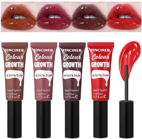 4 Colours Vivid Color Liquid Lipstick, Long Lasting Hydrating Glossy Lip Stain Set, Non-Fading Waterproof Lip Glosses Makeup Set Gift For Women