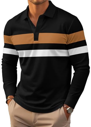 Polo Shirts for Men Long Sleeve Slim Fit Striped Golf Shirts with Collar Plus Size Pullover Casual Fall Tops (UK, Alpha, L, Regular, Regular, #26)