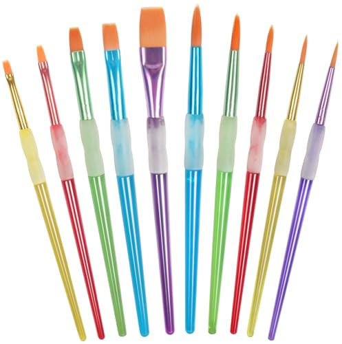 ZGTS Paint Brushes, 10 Pcs Painting Brushes Set Nylon Hair Brush with Silicone Crystal Penholder Kids Paint Brushes For Acrylic Painting Oil Watercolor Painting Painting for Beginners Art Supplies