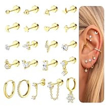 JeweBella 21PCS Helix Piercings Chirurgenstahl Medizinische Ohrstecker Damen Piercing Ohr Gold Klein Knorpel Ohrringe Creolen Silber Conch Tragus Helix Piercings Ohrringe Set für Mehrere Ohrlöcher