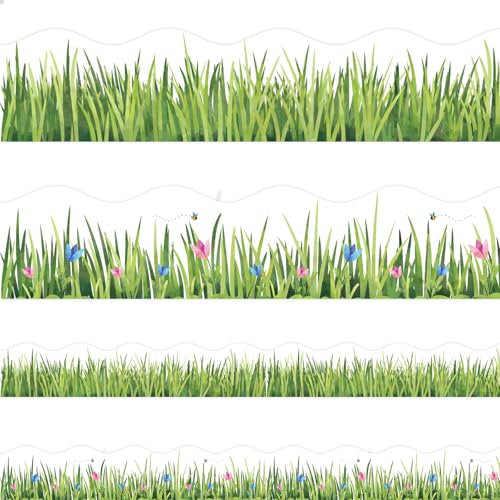 Pinnwand-Bordüre aus grünem Gras, 15 m, für Klassenzimmer, Frühlingsblumen-Motiv, Bordüre für Pinnwand, Wanddekoration, Heim- und Schuldekorationen