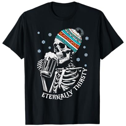 Chope à bière squelette de Noël avec tête de mort T-Shirt