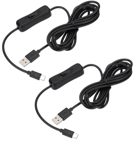 PATIKIL 6.56ft USB Extension Cable with on Off Switch, 2pcs Type C to USB Male Data Power Supply Cord 4 Core Wire for LED Strip Desk Lamp Fan, Black