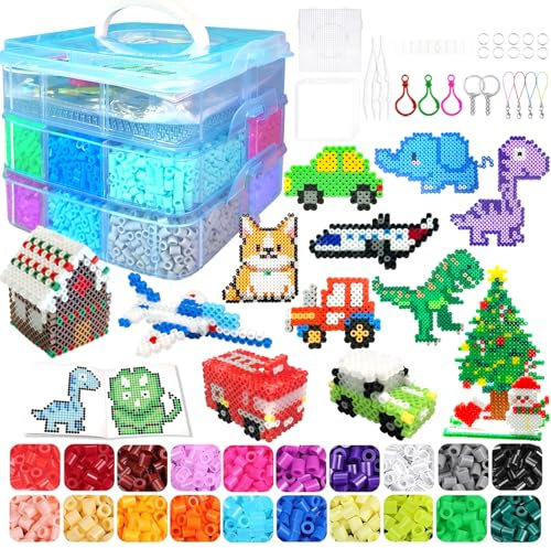 Set De Perles à Repasser11000 Pièces Perle De 5MM Avec Boîte De Rangement,Plaques De Perles à Repasser,Guide d'utilisation.DIY De Loisirs Créatifs Enfants,Cadeau Noël Anniversaire pour Garçon Filles