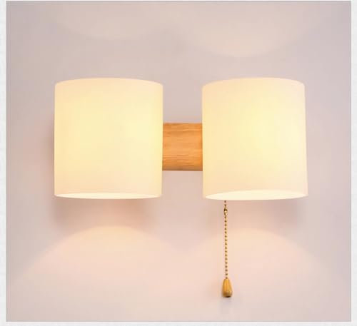 Moderne Wandleuchte, Holz und Weiß Glas Lampenschirm, E27, Japanischer Minimalistischer Stil, Weiß Wandlampe für Schlafzimmer Wohnung Flur Wohnzimmer Korridor Shop Foyer Balkon, AA71 (2 flammig)