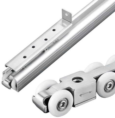 SRNSAEB Rail Porte Coulissante Kit de Rails et roulettes de Porte Robustes pour Porte de Placard Suspendue, 1 m, 2 m, 3 m, 4 m, kit de Rails pour Porte coulissante en Aluminium avec(Silver,4m/13.1ft)