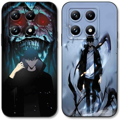 TBNMBGY 2 Stück Schwarz Cartoon Handyhülle für Xiaomi 14T 6.67 Hülle, Anime Motiv Heißblütiger Manga Muster Silikon TPU Case Fallschutz Kratzfest Stoßfest Jungs Schutzhülle, Anime