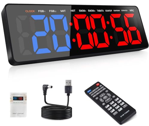 AnExer 13 Gym Timer Clock, Interval Timer with Stopwatch | Count Down/Up, Remote Control, Large LED Digital Wall Clock for Workout, Home Gym, TABATA, EMOM, HIIT