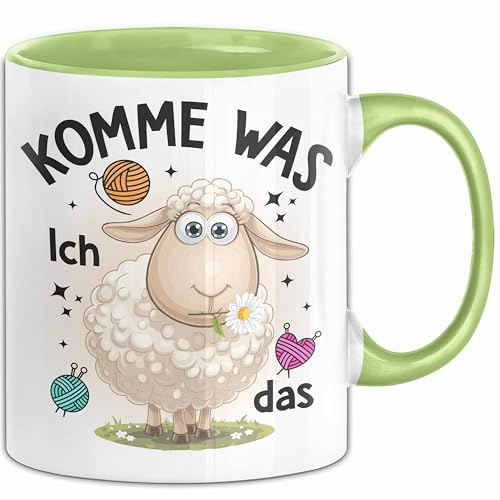 Schaf Tasse Geschenkidee Komme Was Wolle Ich Sheep That (Grün)
