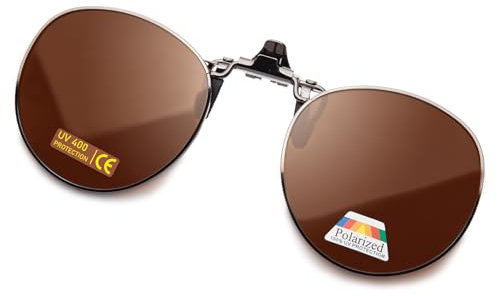 Epavouos Lunettes de soleil polarisées à clipser UV400 avec verres anti-éblouissement avec cadre en métal rond design unisexe, marron, 50 mm