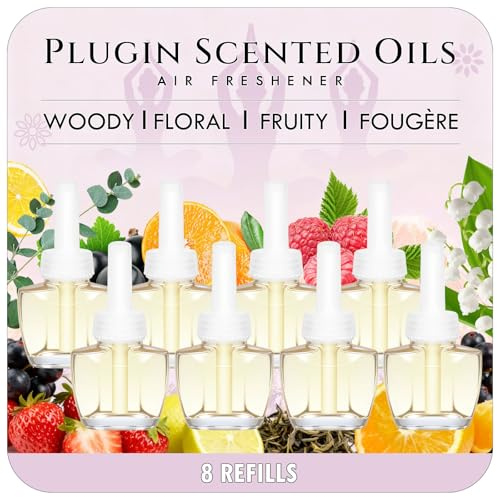 Scent-Hi Duftölflakon Set, 8x19ML Elektrischer Lufterfrischer | Duftnote: Holzige, Frische Florale, Fruchtige, Fougère-Duftnote, Nachfüller für Duftstecker, Räume, Bäder Kompatibel mit Ai