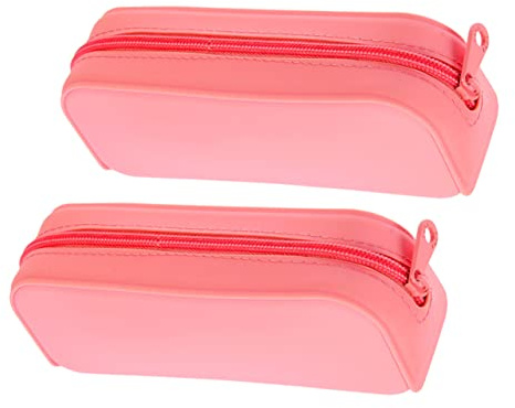 ORFOFE 2 pezzi Astuccio Portapenne in Silicone Rosa Capacità per Penne Pennelli Trucco e Cancelleria Design Kawaii e Resistente per Scuola e Ufficio
