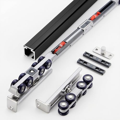 Kit de quincaillerie pour porte de grange coulissante à fermeture douce, rail de porte coulissante lisse avec amortisseurs, rail noir pour armoires et cloisons de séparation, système de porte de