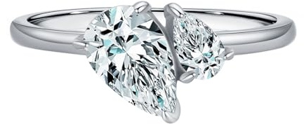 Musihy Ring Weißgold 375, 9K Weißgold Hochzeit Ringe mit 5x8mm Moissanit, Größe 65 (20.7)