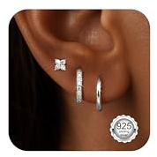 Diamday 3 Paar Ohrringe Silber 925 Creolen Ohrstecker Ohrringe Gold Silber | Piercing Ohr, Creolen Silber 925, Creolen Ohrringe Gold für Damen, Ohrstecker, Ohrring Set, Helix Piercings Hypoallergene