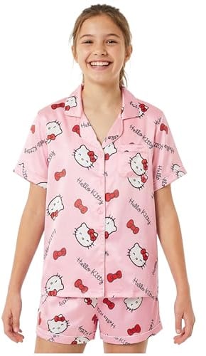 Get Trend Hello Kitty Kuromi | Cinnamoroll | Pusheen Ensembles de Pyjama Fille Été, 2 Pièces Chemise à Manches Courtes et Pyjama Short