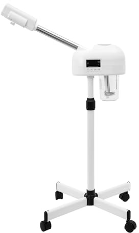 Gesichtsdampfer, Nano-Ionen Dampfgerät, Ozon Gesichtsbedampfer, LCD-Bildschirm, Höhenverstellbar, mit Warmem Nebel, für Gesichtspflege zu Hause & Salon, Weiß