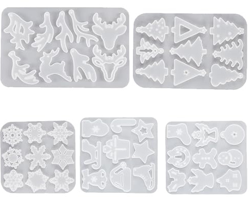 DAVBNM 5PCS Epoxy Resin Molds for Christmas, Silicone Earring Molds for DIY Letter Keyring, Christmas Tree Decorations DIY Crafts Gift