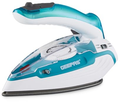 GEEPAS Travel Steam Iron | Clothes Dry & Steam Press | 55s Fast Heat-Up Foldable Handle | Teflon Soleplate Adjustable Temperature Dual Voltage | 80ml Tank, 12g/Steam Output | 1100W (Renewed)