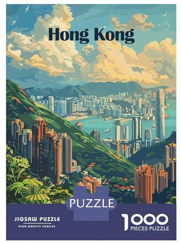 Hong Kong Cityscape Illustration 1000 Piece Jigsaw Puzzle, Historic Square Architecture, Screen-Free Fun, Matte Printed Jigsaw, for Travel Lovers, 38x26cm/1000pcs