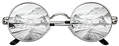 CGID Retro Sonnenbrille Herren Damen Rund Hippie Polarisiert UV400 Schutz Metallrahmen mit Lederetui