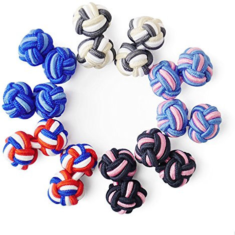 HONEY BEAR 5 Paar Herren/Damen Seide Stoff Knoten Seidenknoten Manschettenknöpfe Set (Mix Blau Violett Rot ohne Box)