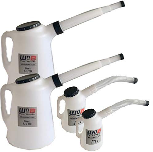 Wheels N Bits Lot de 2 verres doseur de 1 et 5 litres avec bec flexible pour huile, carburant, antigel, lave-glace etc