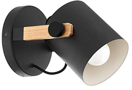 EGLO Wandlampe Hornwood, 1 flammige Vintage Wandleuchte im Industrial Design, Retro Lampe aus Stahl und Holz, Farbe: Schwarz, creme, braun, Fassung: E27