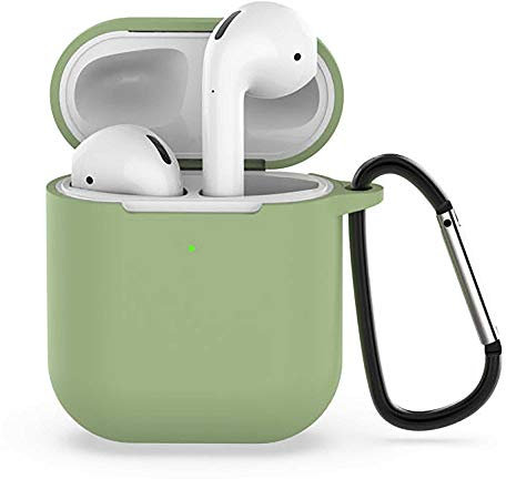 ELLENNE Cover Silicone Slim Compatibile per Apple AIRPODS 1 E 2 Custodia AntiGraffio + Gancio (Verde Militare)