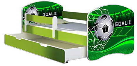 ACMA Kinderbett Jugendbett mit Einer Schublade und Matratze Grün mit Rausfallschutz Lattenrost II 140x70 160x80 180x80 (14 Goal !!!, 180x80 + Bettkasten)
