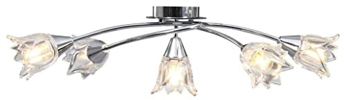 vidaXL Deckenleuchte mit Glasschirmen für 5 E14 Glühlampen Deckenlampe Wohnzimmerlampe Lampe Leuchte Deckenstrahler Pendelleuchte Hängelampe