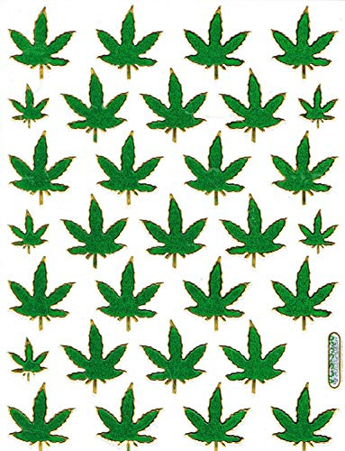 Cannabis Pflanze Gras Aufkleber 30-teilig 1 Blatt 135 mm x 100 mm Sticker Basteln Kinder Party Metallic-Look