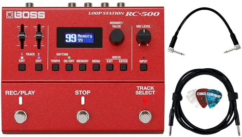 Boss RC-500 Loop Station Bundle with Gearlux Instrument Cable, Patch Cable, and Picks