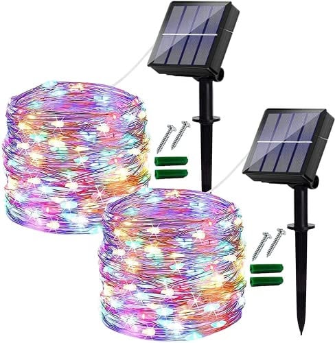 Guirnaldas Luces Exterior Solar,2 Pack 120 LED Luces Solares Jardin Impermeables, 14 M/8 Modos, Cadena de Luces Decorativas Para Jardín, Terraza, Fiestas, Balcón, Patio,Navidad(Multicolor)