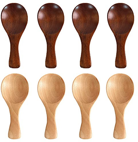 8 Pièces Cuillère à Lait en Bois, Cuillère en Bois Sel, Mini Cuillère à Thé, Mini CuillèRe, 2 Couleurs, avec Manche Court, pour Épices, Crème Glacée, Condiments, Thé, Assaisonnement, Lait, Gâteau