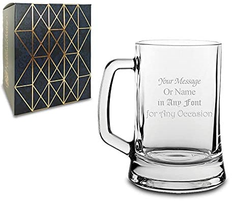 Personalised Engraved 14oz Glass Tankard with Gift Box, Customise with Your Message
