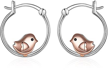 YFN Ohrringe mit Vögeln, Sterlingsilber, kleine Creolen, niedlicher Vogel, Schmuck, Geschenke für Frauen, Tochter