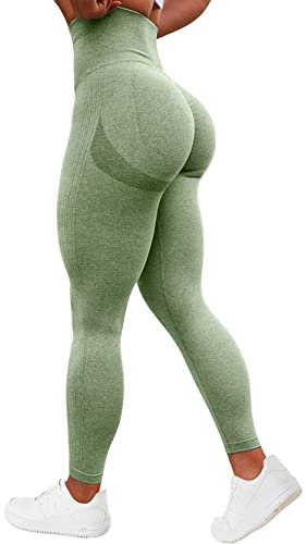 TAYOEA Damen Sportstrumpfhose mit hoher Taille Lange blickdichte Sport Nahtlose Strumpfhose Schlanke Jogginghose Fitnesshose Yogahose Damen Workout Lässig Jogging Schlanke Strumpfhose Grün,M