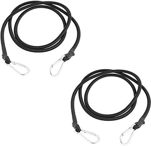 DRERIO 2 Stück 60 cm Bungee-Seile mit Karabiner schwarz extra lange Bungee-Seile mit Haken strapazierfähige elastische Seile Bungee-Gurte Gepäckspanner für Camping Fahrräder Gepäck Dachträger Motorrad