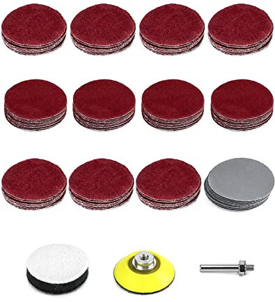 QWORK 120 Stück Schleifscheiben Set, Schleifpad 50 mm mit 1 Stück 1/4 Schleifpad und 1 Stück Weichschaum Pufferteller, 10 Stück pro Körnung 40 80 100 120 240 400 800 1000 1200 1500 2000 3000