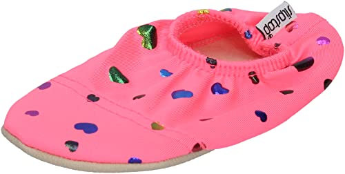 Slipstop Kinder Strandschuhe Anti Rutsch Sport Schuhe Schwimmschuhe Badeschuhe Urlaub Yoga Pool Unisex in Neon-Pink mit Herzen