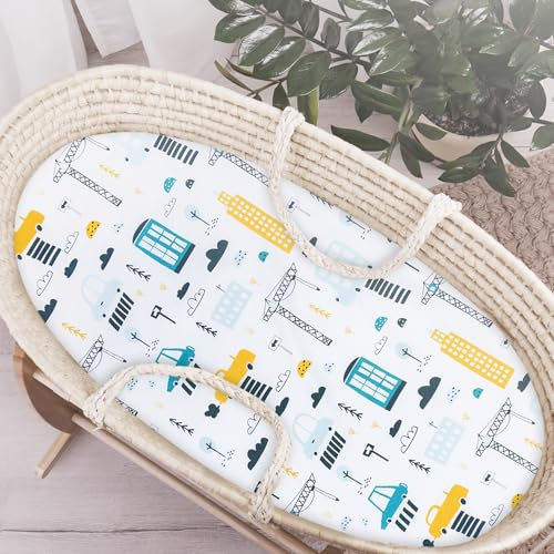 Baby Comfort Bettlaken aus 100% Baumwolle, oval, passend für Babykorb-Matratze (Stadt)