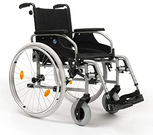 FabaCare Rollstuhl D100 mit Trommelbremsen, Standardrollstuhl, vieles Einstellbar, faltbar, Premium Transportrollstuhl, Sitzbreite 48 cm