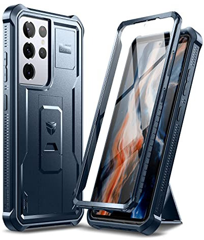 Dexnor Hülle Kompatibel mit Samsung Galaxy S21 Ultra 5G 6,8 mit eingebautem Displayschutz Militärschutz Rüstung Heavy Duty 360 Ganzkörper Stoßfeste Stoßstangenschutz Abdeckung mit Ständer - blau