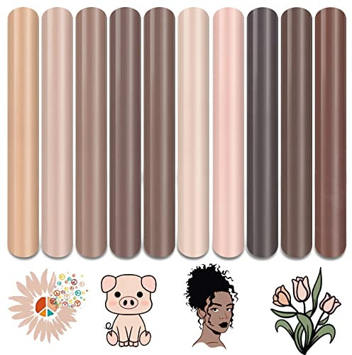 Tintnut Skin Tone Heat Transfer Vinyl - 10 Sheets Bundle 12 x 10 Cream Barely Beige Iron on Vinyl Brown HTV Craft Cutter DIY T-Shirt Clothing