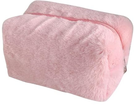 Cyrank Plüsch-Make-up-Tasche, Flauschige Kosmetiktasche, süße Make-up-Werkzeug-Aufbewahrungstasche, Rosa Make-up-Tasche, tragbare Kosmetiktasche für Mädchen und Frauen