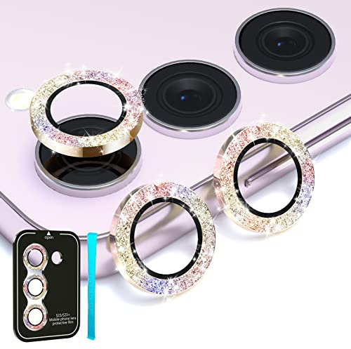 Imluckies Camera Lens Protector for Samsung Galaxy S24 / S23 Plus, Shiny Diamond Tempered Glass Anti-Scratch 9H with Aluminium Alloy Edge, Colorful