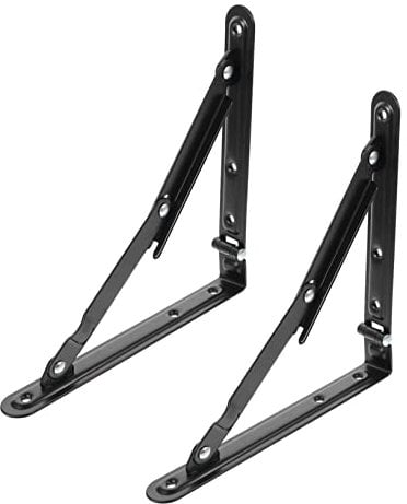 Operitacx Klapphalterung Regalstütze Wandmontage Eisen Schwarz 2 Stück Dreieckige Stützhalterung Klappbares Lagerregal Praktische Klappbügel für Schreibtischplatte Mikrowelle Innen Außen